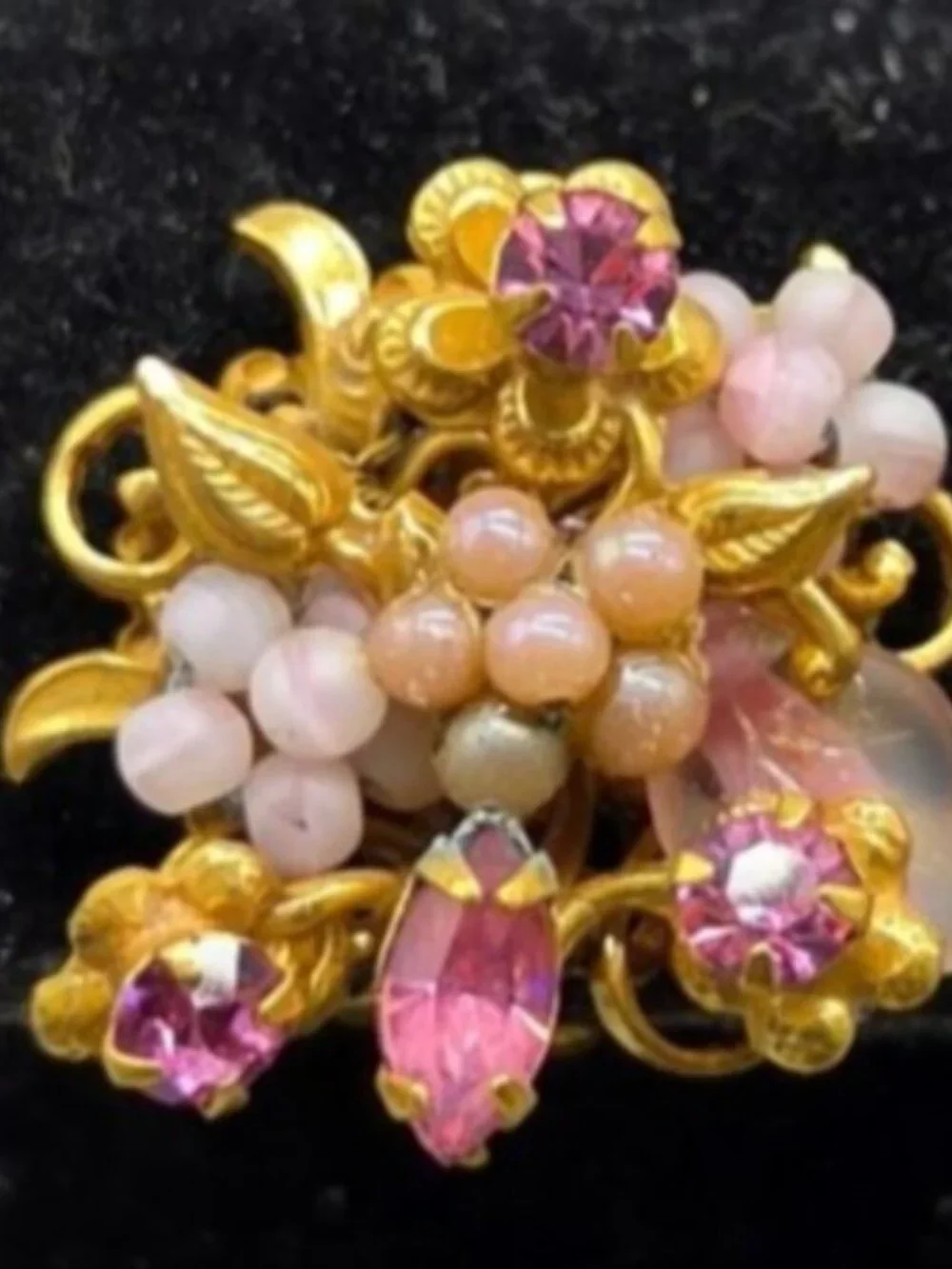 Vintage Signed Robert Pink Flower Cluster Clip-On Earrings Mid-Century 1950s - Picture 9 of 12